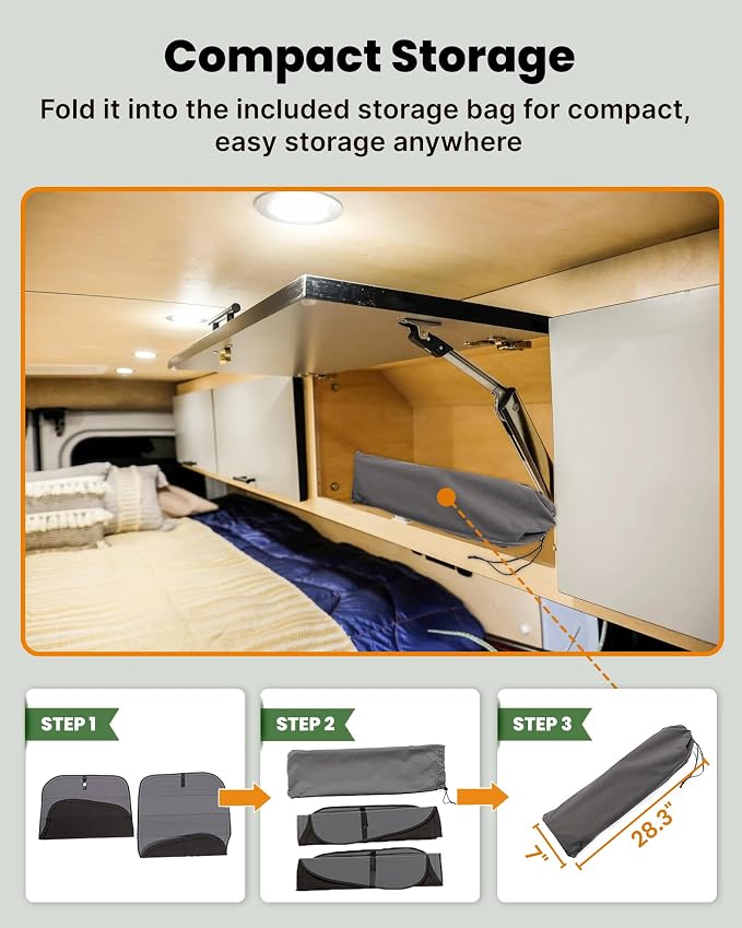 MELIPRON Rear Door Window Covers (Pair) Fit for Mercedes-Benz Sprinter NCV3 | 2007-2018, Magnetic Insulated Blackout Van Shades with Built-in Storage Pouches for Campers & Van Lifers, Gray - Image 8