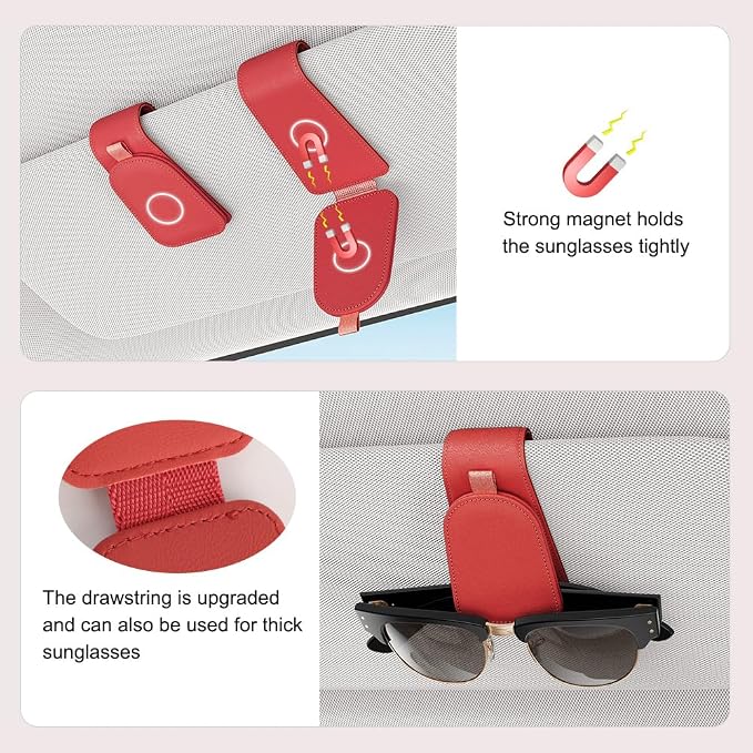 Sotfamily Magnetic Sunglass Holder for Car Visor, 2 Packs, Faux Leather | Strong Magnetism, for Most Car Visors, No Marks on Visor, Gift-Ready Packaging, Sunglass Organizer, Car Accessories for Men - Image 4