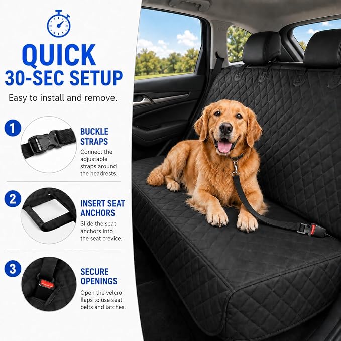 Dog Car Seat Cover & Protector, Pet Back Seat Cover for Cars & SUVs, 54" | Fits compact SUVs, EVs & sedans; protects rear bench and car interior from pet hair, kid spills, baby boy messes, and stains. - Image 3