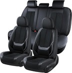 Coverado Seat Covers Full Set, Breathable Leather Car Seat Cover,Universal Car Seat Protectors, Seat Cover Waterproof, Front and Rear Seat Cover Fit Most Cars, BlackRed by COVERADOAUTO