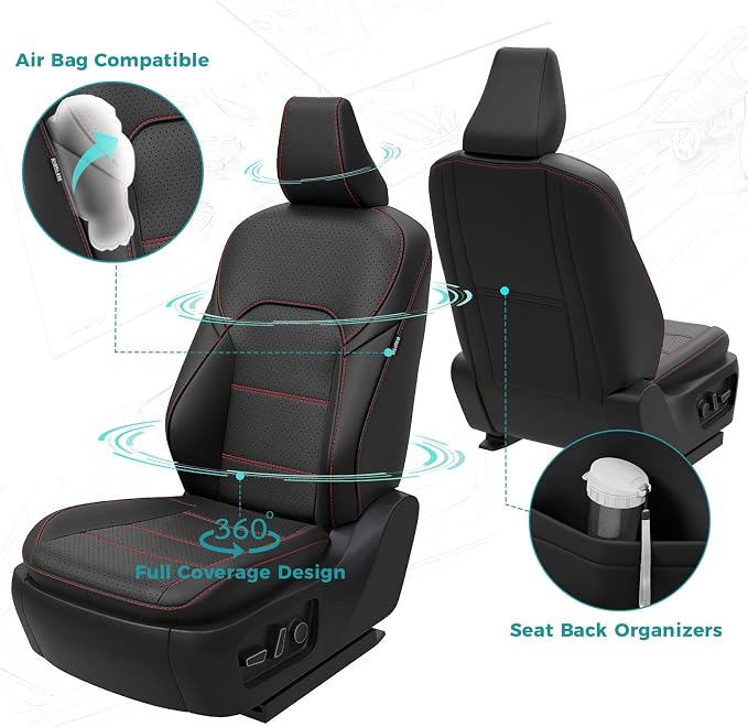 Custom Fit Seat Covers for Toyota Camry 2025 2026 Hybrid, BlackRed | Only Fit for Camry XLE/XSE 2025-2026 , Full Coverage, Faux Leather, Protective, Scratch-resistant, Easy-clean - Image 3