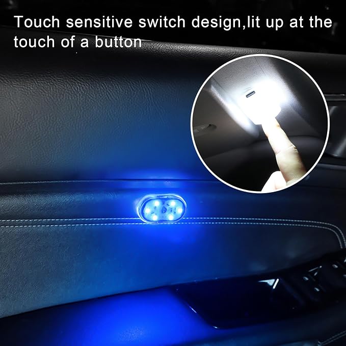 2 PCS Car Wireless LED Lights, Portable USB Rechargeable 7 Colors Car Ambient Lighting, Car Interior Reading Light Night Light with 6 LED Lamp Beads, Car Accessories (Sticky Fastener) - Image 5