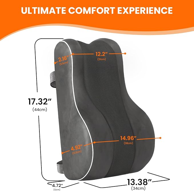 CloudBliss Lumbar Support Pillow, Memory Foam for Office, Standard, Gray | Ergonomic High-Density Memory Foam, Adjustable Straps, Washable Mesh Cover, Lower Back Support for Office, Gaming & Car Seat - Image 5