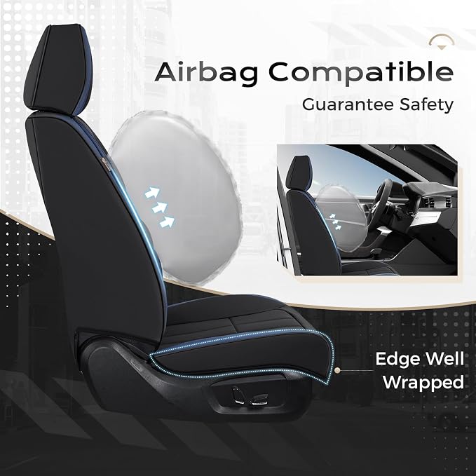 Coverado Nappa Leather Car Seat Covers Front Set, Luxury Waterproof Seat Protectors, Airbag Compatible Anti‑Slip Auto Seat Covers, Universal Fit for Most Cars SUVs Trucks Pickup Vehicles - Image 3