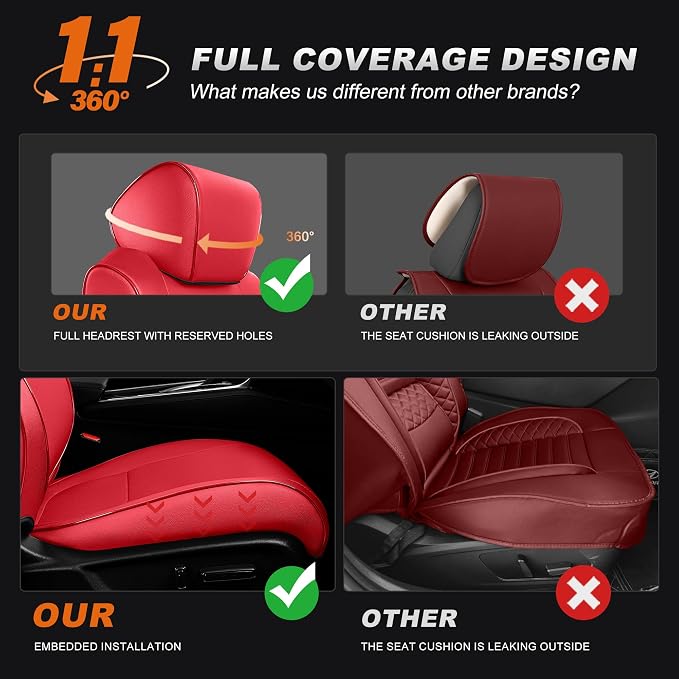 AOMSAZTO Custom Fit Car Seat Covers for Honda Accord LX 2018-2022 | (Rear Solid Folding Backrest )Full Set Waterproof Airbag Compatible Faux Leather Red - Image 5