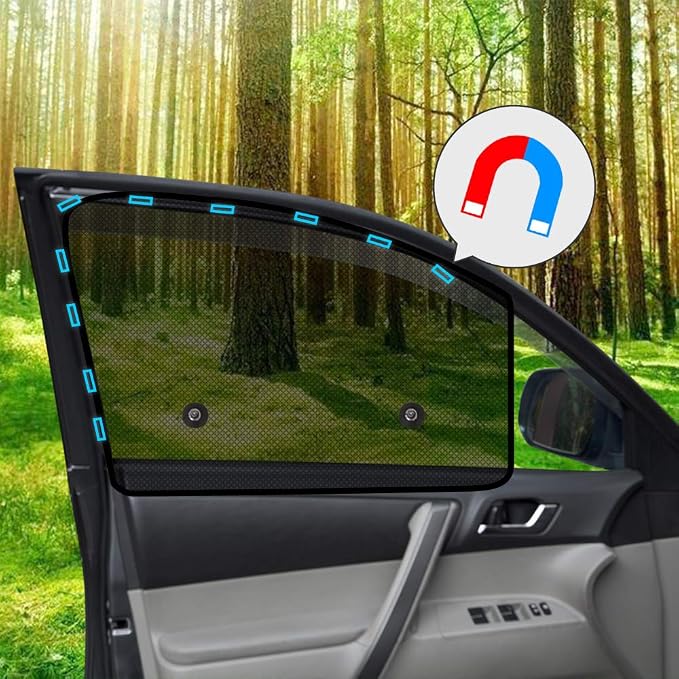 Ovege Car Window Shades Magnetic 2pcs Universal Car Window Screen Mesh Side Window Sun Shade Automotive Window Sunshades for Driver Passenger (Front Seat 2pcs-) - Image 7