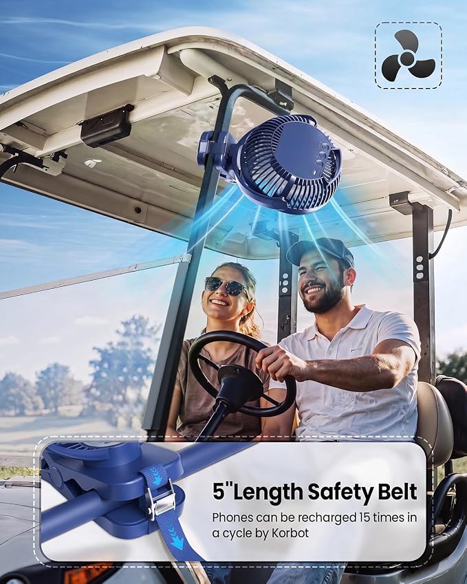 40000mAh Clip on Fan for Golf Cart, Up to 127Hrs Portable Rechargeable Fans | 8-inch Desk Fan with 3 Speeds, 9 LEDs, Timers, Hook, Battery Operated Fan for Office,Desk,Camping,Treadmill,Tent, Dark Blue - Image 2