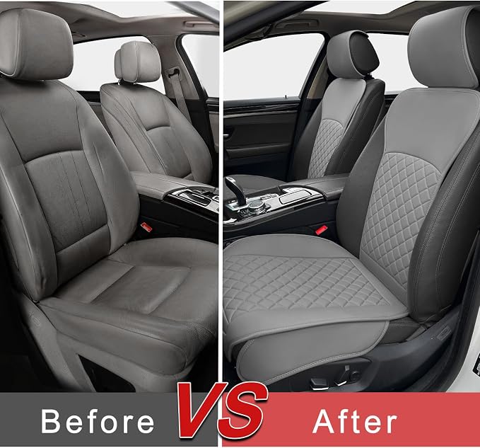 BEITK 2 Pack Leather Front Car Seat Covers with Side Wrap Grey | PU Leather, Waterproof, Scratch-resistant, Universal Fit for Cars Trucks SUV, Easy to Install - Image 5