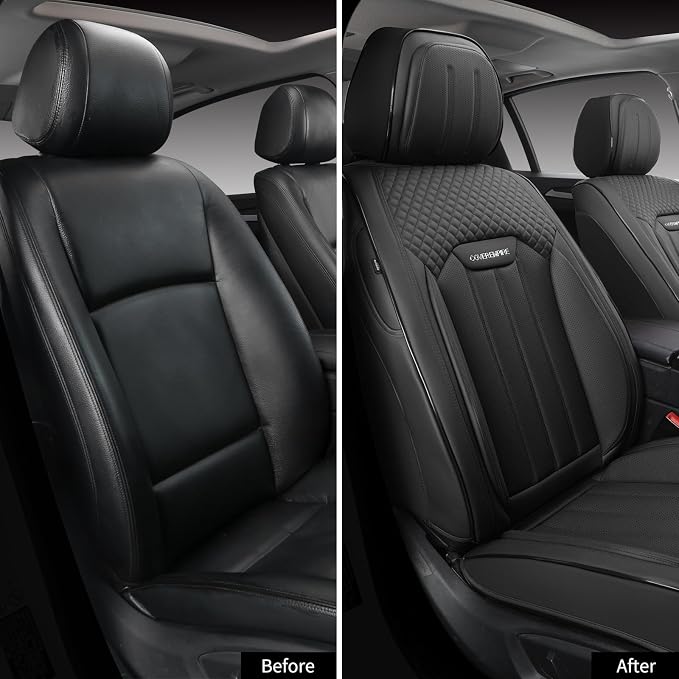 Leather Seat Covers for Cars, 2Pcs Universal Front Automotive Seat Covers, Full Coverage Waterproof Car Seat Covers for Most Trucks, SUVs, Sedans, Luxury Breathable Auto Seat Cover, Black - Image 7