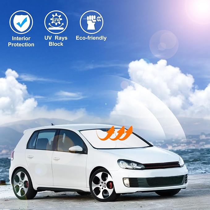 Windshield Sun Shade for 2009-2014 Volkswagen Golf/Rabbit/GTI | Full covered for windshield, Foldable & Durable, Block UV Rays, Reduce Heat, Easy to install, Keep Car Cooler - Image 4