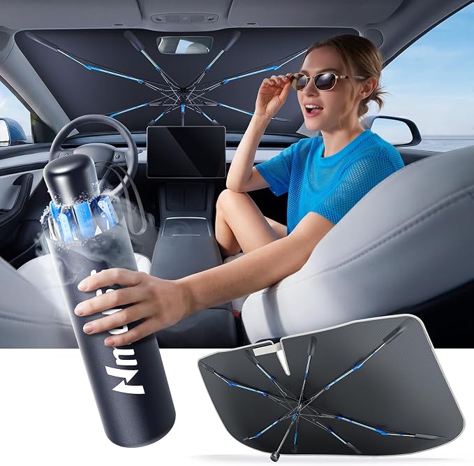 [Drive to Superior Coolness & Comfort] Nmoiss Ice Rib Windshield Sun Shade | High Speed ​​Cooling 99% UV Blocking Protects Car from Sun and Heat Damage Large (61" L x 35" W) by Nmoiss