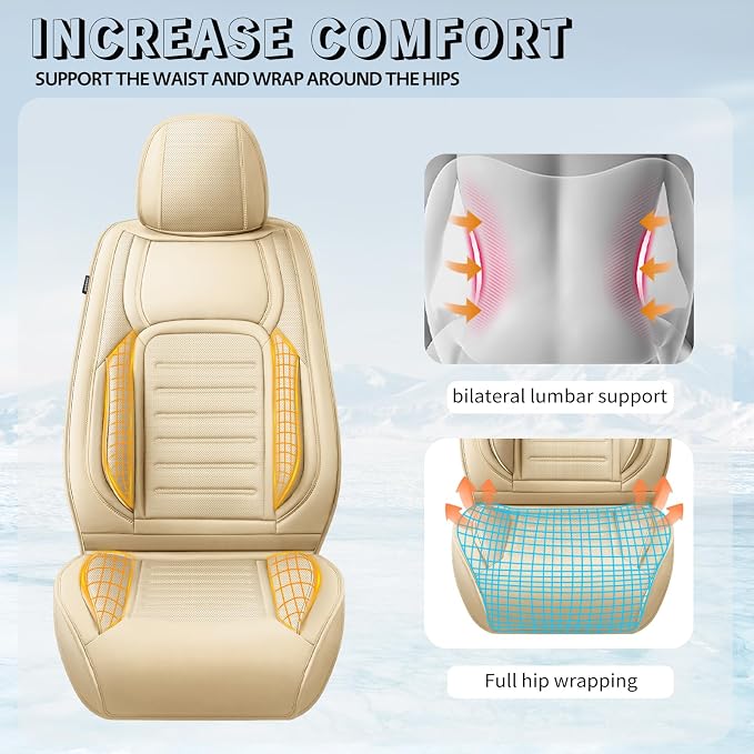 Fit Venza Car Seat Covers for Toyota Venza 2009-2025 2026 -Premium Leather, Waterproof，Breathable，All-Weather Seat Cushion Protecto & Airbag Compatible, 2 Front Seat Beige - Image 7