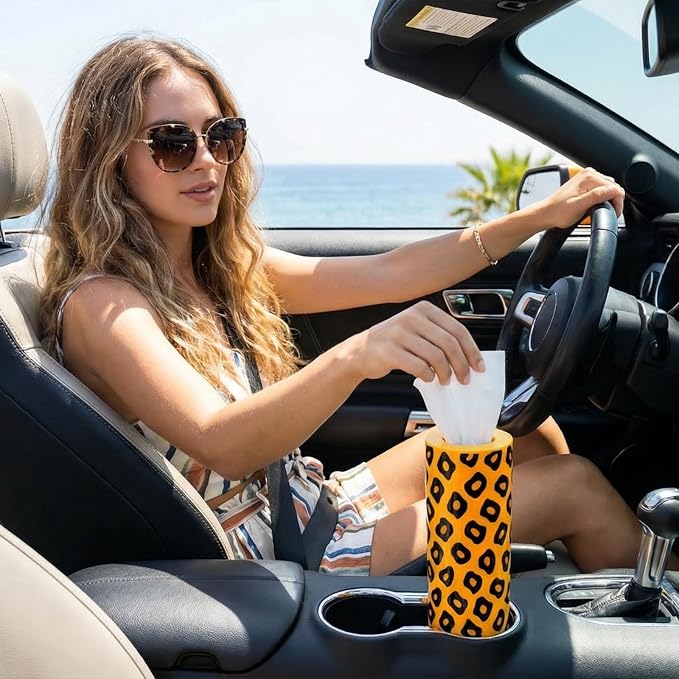 Car Tissues Cylinder for Cup Holder - Refillable Round Tissue Canister with 2 Packs Tissue - Cheetah Print Car Decorations Interior Accessories for Women & Men - Trendy Aesthetic (Leopard Print) - Image 2