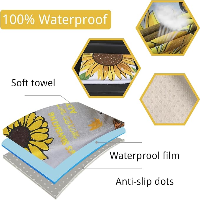 Waterproof Car Seat Cover for Front Seats, Protector for Cars SUVs Trucks, Sweat Towel Seat Covers Bucket for Gym,Workout,Beach,Hiking,Running Swimming (Sun Flower, 1PC) - Image 2