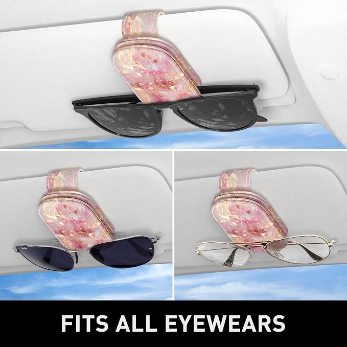 Sunglasses Holder for Car Visor, Magnetic Leather Car Sunglass Holder, Car Sun Visor Glasses Hanger Clip, Car Interior Accessories for Women Men, Fits All Size Eyeglasses - Image 5