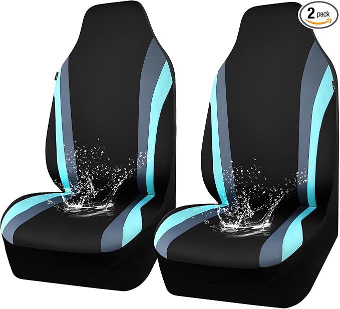 CAR PASS AquaShield Neoprene Waterproof Car Seat Covers Front Seats Only, High Back Bucket Seat Covers,Airbag Compatible,Seat Covers for Women Girl, Universal Fit for Auto Truck Van SUV (Black Mint) by CARPASS