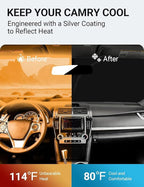 Proadsy Custom Fit 2013-2017 Toyota Camry Windshield Sun Shade, Blocks Heat | 240T Heat Shield, Drops Temp 54°F, Blocks 99% UV, Prevents Dashboard Cracking, Summer Parking & Beach Trips, Easy Twist-Fold - Image 3