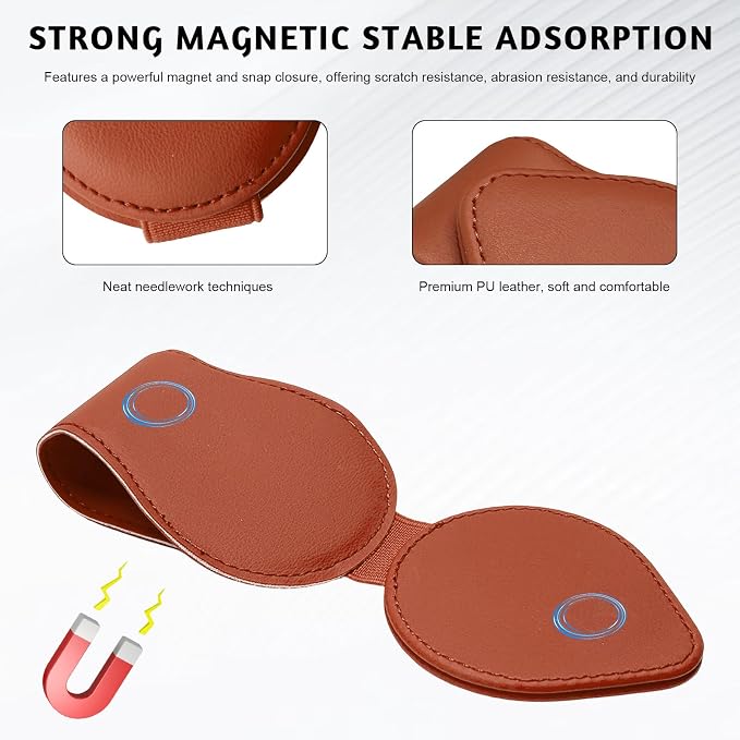 Magnetic Sunglass Holder for Car Visor, Leather Vehicle Sunglass Hanger Clamp Card Holder with Magnet, Universal Eyeglass Clamp Visor Ticket Organizer for Cars Trucks SUVs (Brown) - Image 3