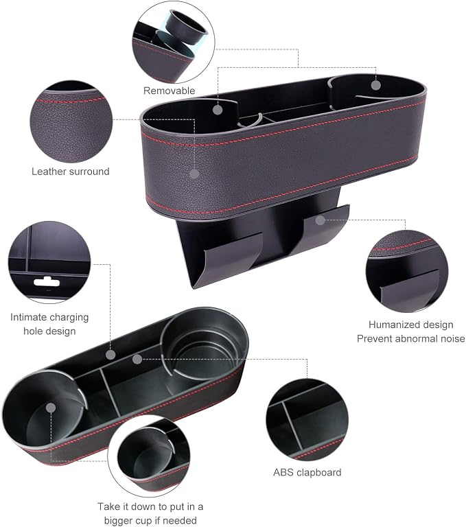 Car Console Side Seat Gap Organizer with Cup Holder, Black | Front Seat Organizer, Console Side Pocket, Cell Phone Holder, Coin Bucket, Car Storage Box, Universal Fits, Easy Installation - Image 2