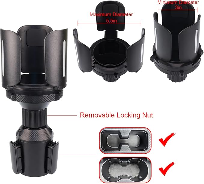Car Cup Holder Expander Adapter, 3"-5.5" Adjustable Bottle Mount | Adjustable Fit, Detachable Design, Silicone Base, For Large Bottles, Tumblers, And Food Buckets - Image 2