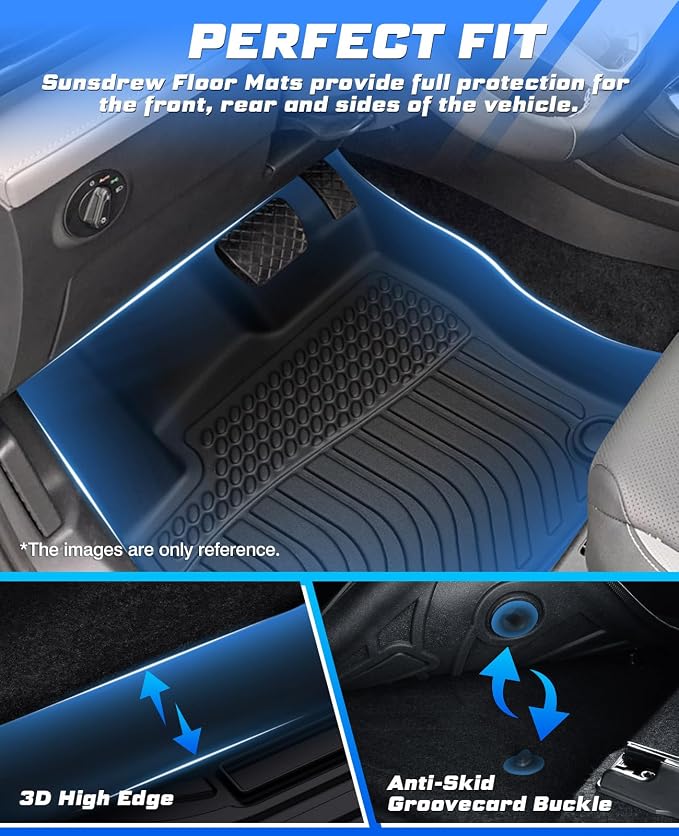 Sunsdrew Floor Mats for 2018-2023 Chevy Traverse Accessories (7 Seats Only) | Also for 2024 Traverse Limited, Front Rear 3 Rows Car Mats, All Weather Protection, TPE Rubber, Raised Edge - Image 3