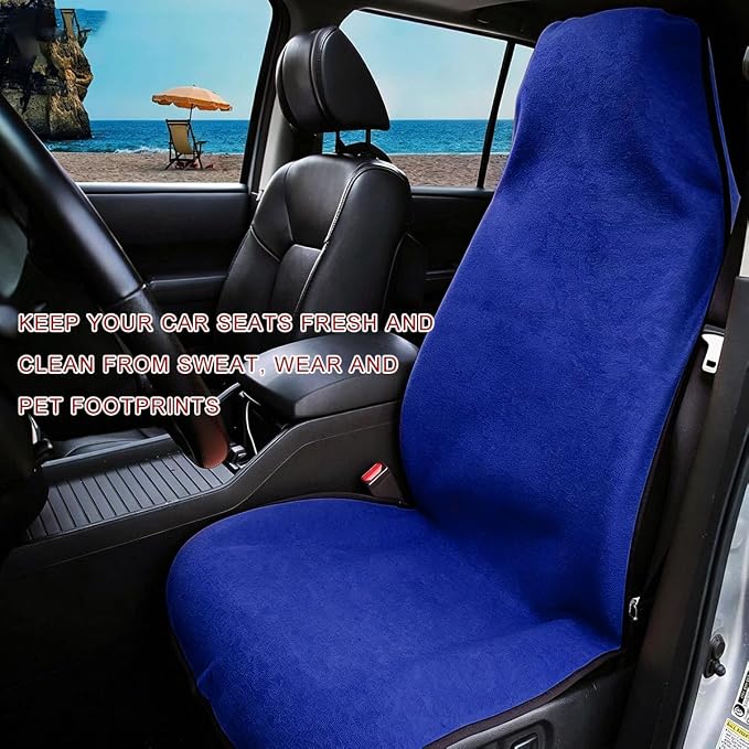 Car Towel Seat Cover, Waterproof Non-Slip Front Seat Protector for Post Gym Workout Beach Hiking, Sweatproof Washable Bucket Seat Protective Cover for Car SUV Truck Sedan (Blue) - Image 4