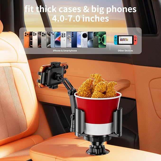Phone Holders for Your Car, 2 in 1 Cup Holder Phone Mount with Expander | Secure Hold, Adjustable Base and Long Arm with 360°Rotation Car Phone Holder for 4-7‘’ iPhone, Samsung, and All Smartphones - Image 6