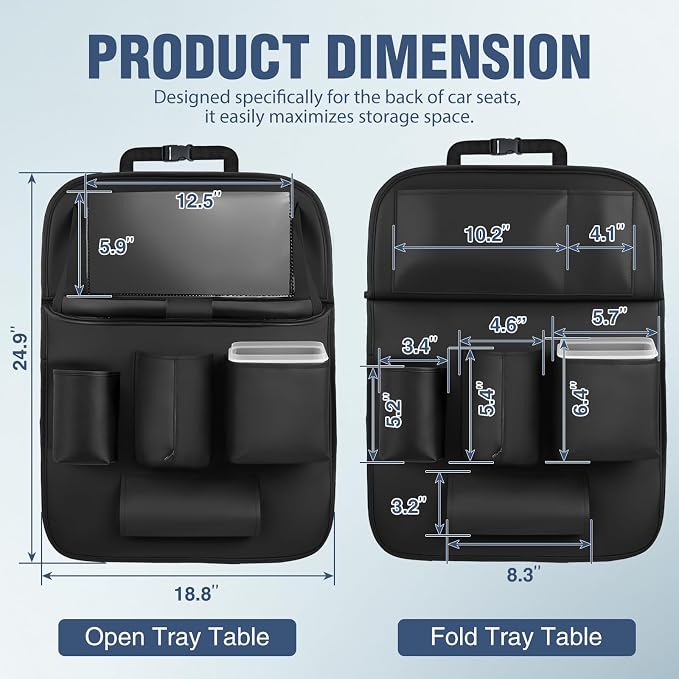 Nilight Car Seatback Organizer 1PC Black PU Leather Universal | Foldable Tray Tablet Holder Tissue Box Removable Bucket Waterproof Storage Bag for Cars Vans SUVs MPVs Pickup Trucks - Image 2
