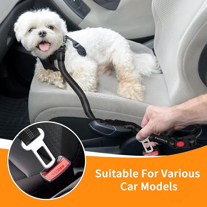 BWOGUE 2 Pack Dog Seat Belt for Car, Elastic Bungee Buffer Safety Leads | Headrest Loop for Car Travel, 18-30 in Adjustable, Headrest Restraint, Metal Buckle, Use with Dog Harness, Small-Large Dogs - Image 5