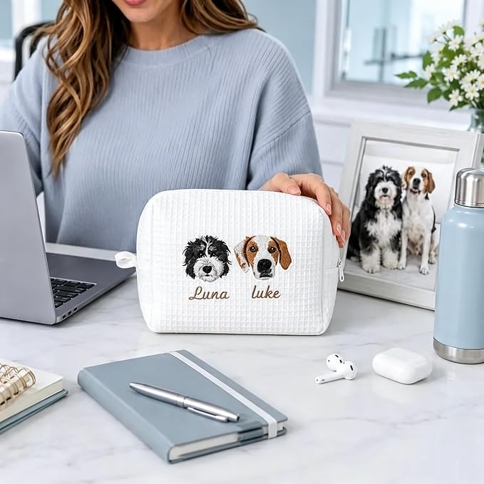 Personalized Pet Photo Embroidered Cosmetic Bag Custom Dog Cat Portrait Makeup Pouch for Women Cute Gift for Pet Lovers Mother's Day Birthday Compact Travel Toiletry Organizer with Zipper - Image 6