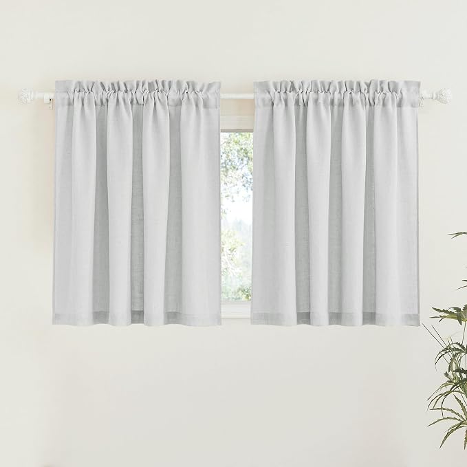RYB HOME Privacy Sheer Valances for Windows, Semi-Sheer Curtains for Kitchen Small Window Drapes, Dual Rod Pocket & Linen Textured Design, Dove Grey, W 52 in by L 36 in Each Panel, Set of 2 by RYBHOME