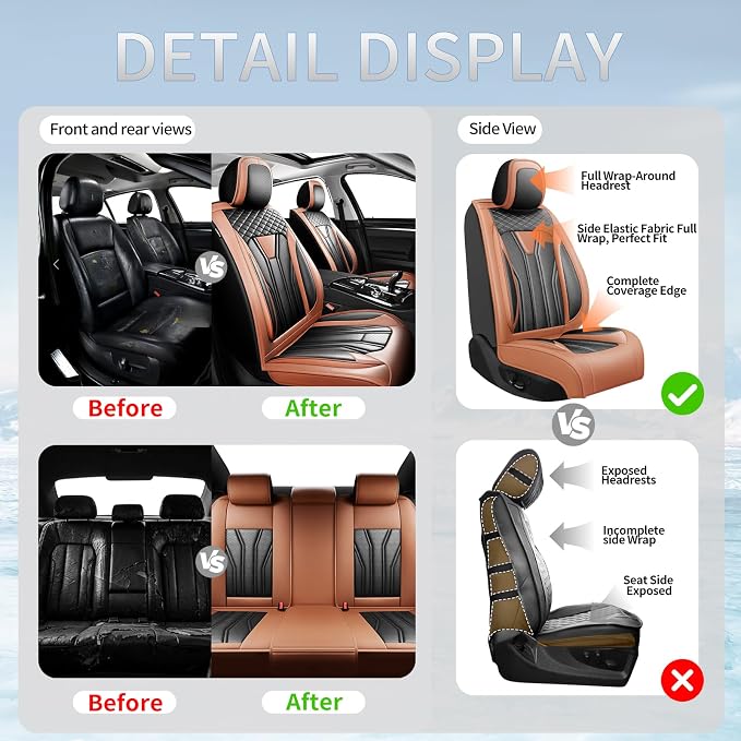 Fit Avalon Premium Leather Car Seat Covers for Toyota Avalon 2001-2021 2022 - Waterproof，Breathable，All-Weather Seat Cushion Protecto & Airbag Compatible, 2 Front Seat Brown&Black - Image 6