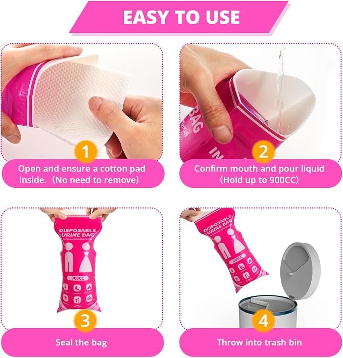 Disposable Urine Bag for Travel - 900ML Portable Pee Bags for Women Men 8/12/20/24/28 PCS Emergency Vomit Bags Urinal Toilet for Car Camping, Road Trip,Traffic Jam, Pregnant, Kid, Patient - Image 6