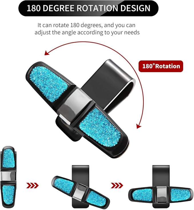 Glasses Holders for Car Sun Visor, Bling Crystal Rhinestones Fashion Rotatable Car Eyeglasses Sunglasses Hanger Mount with Ticket Card Clip for Women Girls (Violet) - Image 4