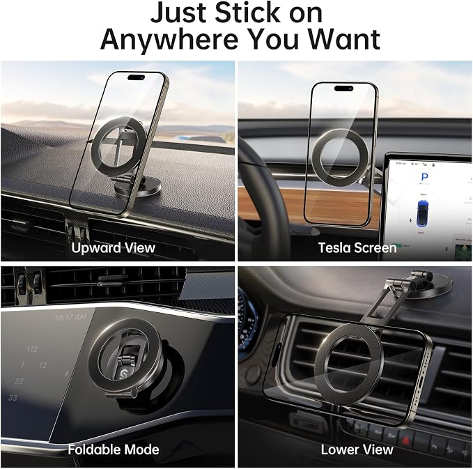 Syncwire Fits MagSafe Car Mount Magnetic Phone Holder for Dash and Tesla | Strong Magnets, All Metal, Flexible 3 Axis, 360° Rotation, Dashboard and Screen Support, For iPhone 17 16 15 14 Pro Max - Image 2