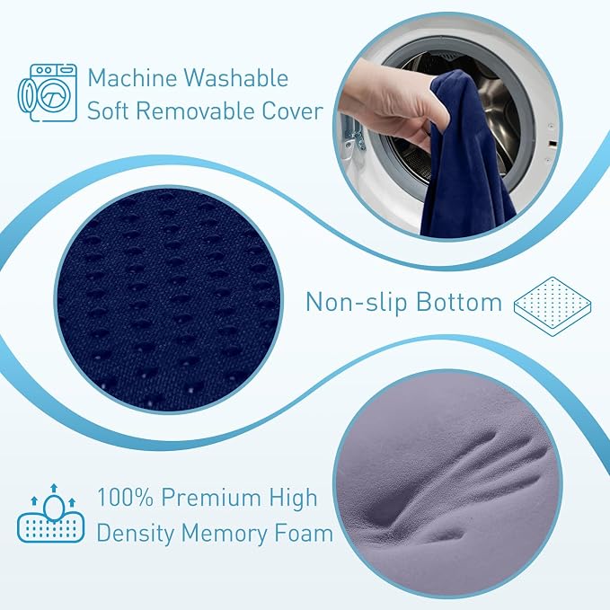 BlissTrends Memory Foam Seat Cushion for Office Chair & Car Seat, Blue | Ergonomic Tailbone & Sciatica Support with Removable Velvet Cover for Pressure Relief and Long Sitting Comfort, 3.3" Thick - Image 3