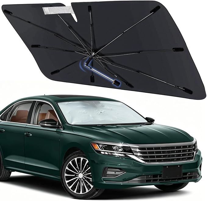 Windshield Sun Shade for Volkswagen Passat 2012-2026, Umbrella Sunshade | Custom Fit Car Sun Visor with 360° Rotating Shaft, UV Protection Heat Shield Sun Blocker Heat Reflector and Easy Storage by Visufy