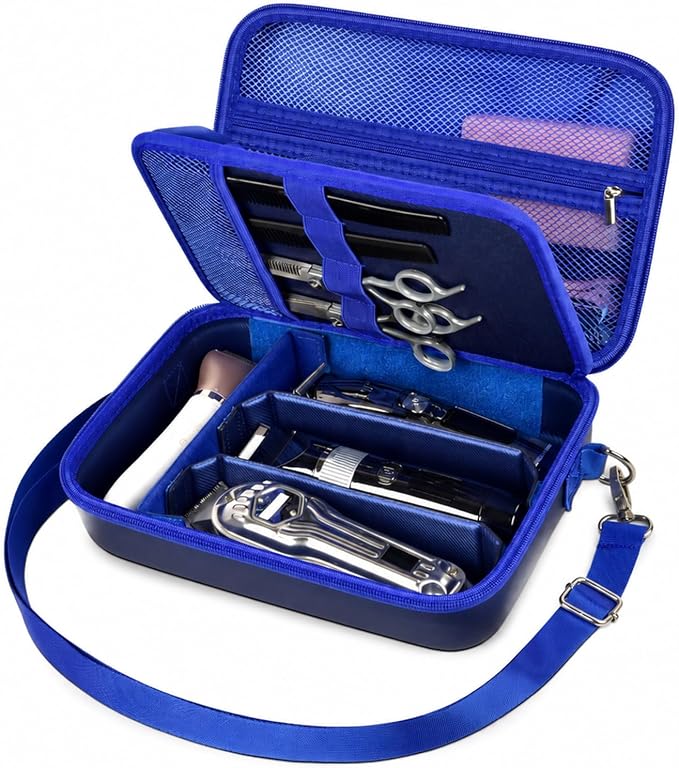 Barber Case for Hair Clippers, for Wahl, for Ufree and for Andis, Case Only | Trimmer Tools Storage Organizer, Easy-Clean PU Interior, for Barbers/Stylists/Pet Groomers, Travel/Home/Salon Use, Blue by Casmilee