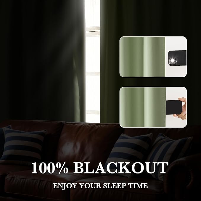 RYB HOME 100% Blackout Bathroom Curtains Over Sink 30 inches Long | Heat UV Blocking, Total Room Darkening, Noise Reducing, Curtains for Basement RV Campers, W42 x L30, Sage Green, 2 Panels - Image 5