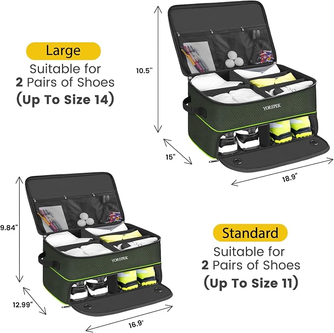 YOREPEK Golf Gifts for Men, 2 Layer Golf Trunk Organizer for 2 Pair Shoes | Waterproof Car Trunk Locker with Separate Ventilated Compartment for Balls, Tees, Clothes, Gloves, Birthday Gifts for Golfers - Image 2