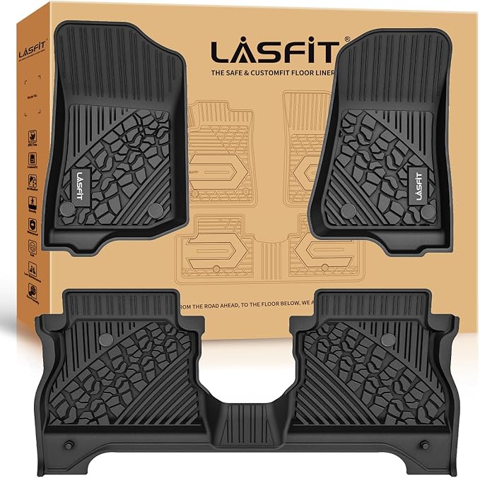 LASFIT Floor Mats for Jeep Gladiator JT 2026 2025 2024 2023 2022 2021 2020 | All Weather TPE Custom Fit Pickup Truck Mats Floor Liners 1st & 2nd Row, Black by LASFIT