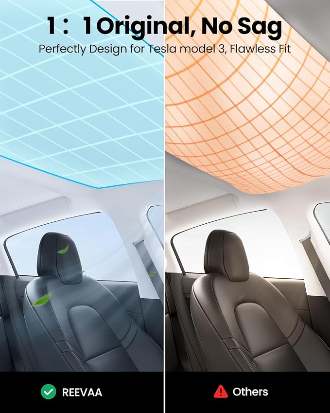 REEVAA Tesla Model 3 (2026-2020) Sunshade Roof Accessories, Gray | OEM Fit; Full Blackout & Heat-Blocking; Protect Interior & Reduce A/C Workload; Unobstructed Rearview Mirror Visibility - Image 7