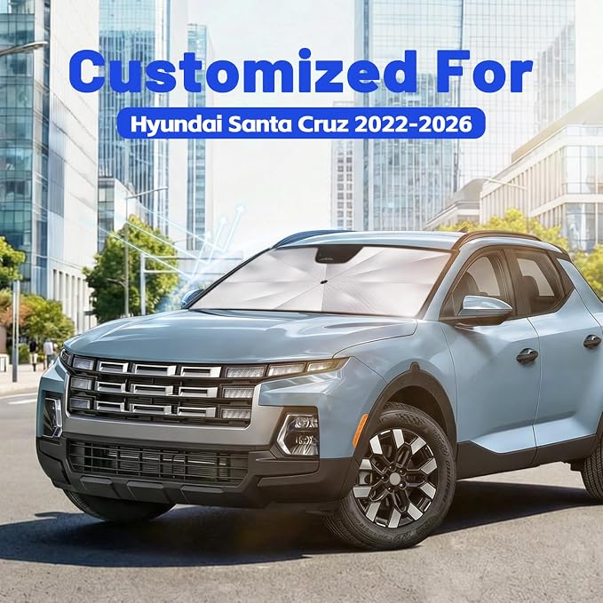 Car Windshield Sun Shade Umbrella for Hyundai Santa Cruz 2022-2026, 1:1 Fit | [Reflective Coated Fabric] Car Shades Sun Visor Keep Car Cool and Protects Interior, Sunshade Umbrella for Front Window - Image 2