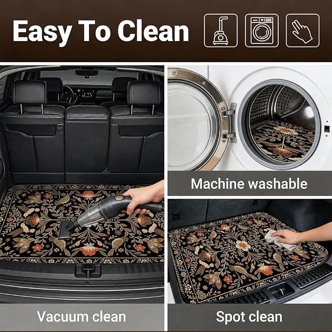 Car Trunk Mat for SUV, 31"x47" Dark Vintage Floral Cargo Liner Protector | All Weather Universal Cargo Liners for Dogs, Car Accessory for SUVs/Sedan/Wagons, Durable Non-Slip Washable Rear Cargo Mat - Image 6