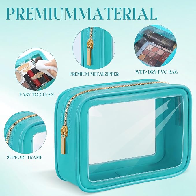 Hsei 6 Pcs Clear Makeup Bags Diaper Bag Organizer Travel Toiletry Bags with Zipper Clear Cosmetic Organizer Car Storage Pouch Bridesmaid Gift for Women Beach Vacation (Turquoise Green) - Image 3