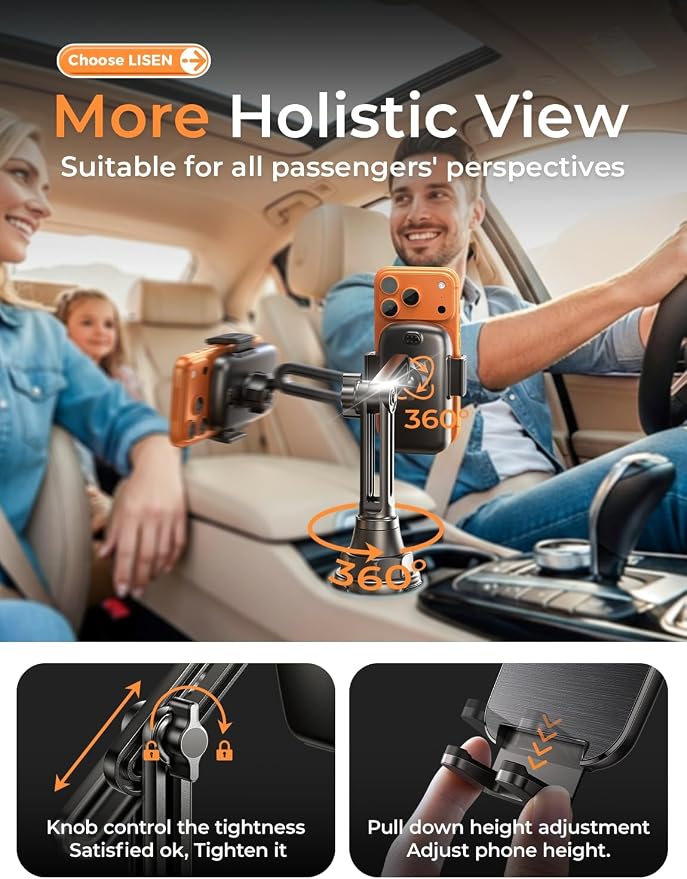 LISEN [Upgraded Version Cup Holder Phone Holder for Car, Universal 360° Adjustable Long Neck Car Phone Mount Golf Cart Truck Jeep, Compatible with iPhone Samsung Google & All 4.0-7.0 '' Phones - Image 3