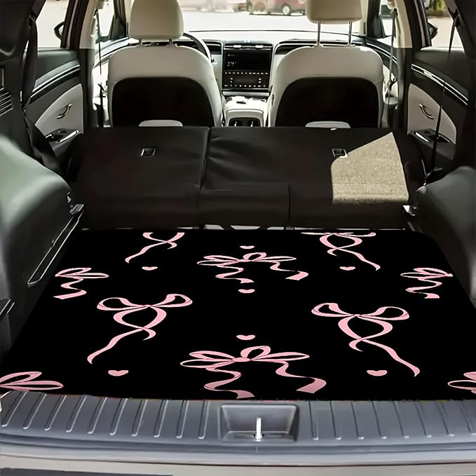 Universal Car Trunk Mat 29" x 39", Pink Bow and Heart All Weather Trunk Protection Cargo Liner, Durable Cargo Mat Rear Trunk Liner, Stylish Vehicle Interior Accessories Suitable for Most Car Models by Unknown