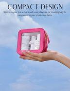 Mini Makeup Bag Clear Small Travel Cosmetic Case Leather Cute Hot Pink Pouch for Purse Organizer Make Up Bag for Women Car Toiletry Bag with Zipper for School - Image 4