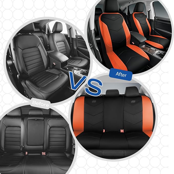 Skechers Memory Foam Seat Covers,Leather Car Seat Covers, Ultimate Comfort & Support Seat Covers Full Sets Airbag Compatible, Automotive Universal Fit Most for SUVs, Vans, Sedans, Cars, Trucks,Orange - Image 8
