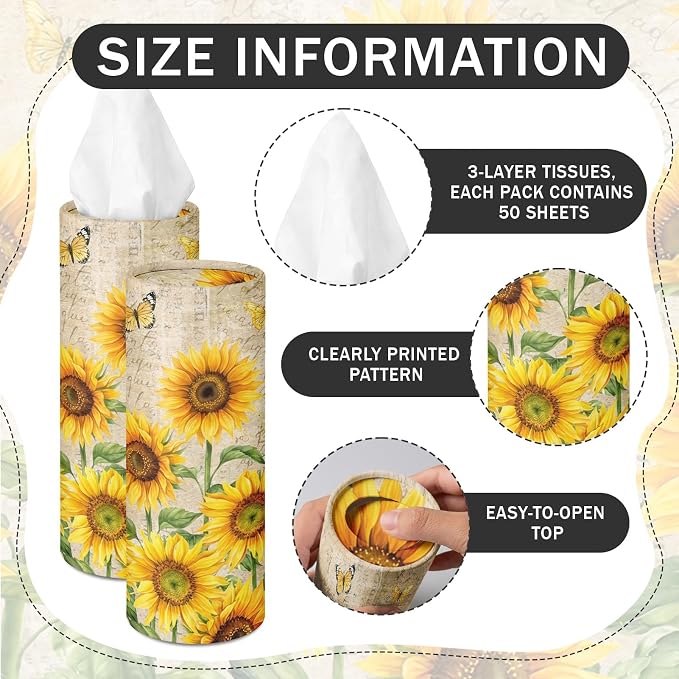 Arttown Car Tissue Holder for Cup Holder Floral Facial Tissues 12 Pack | Bulk 3-Ply,Refillable Marble Print Cylinder Tissue Boxes,Fit Car Home Office School (600 Sheets Total,50 Sheets Each) - Image 3